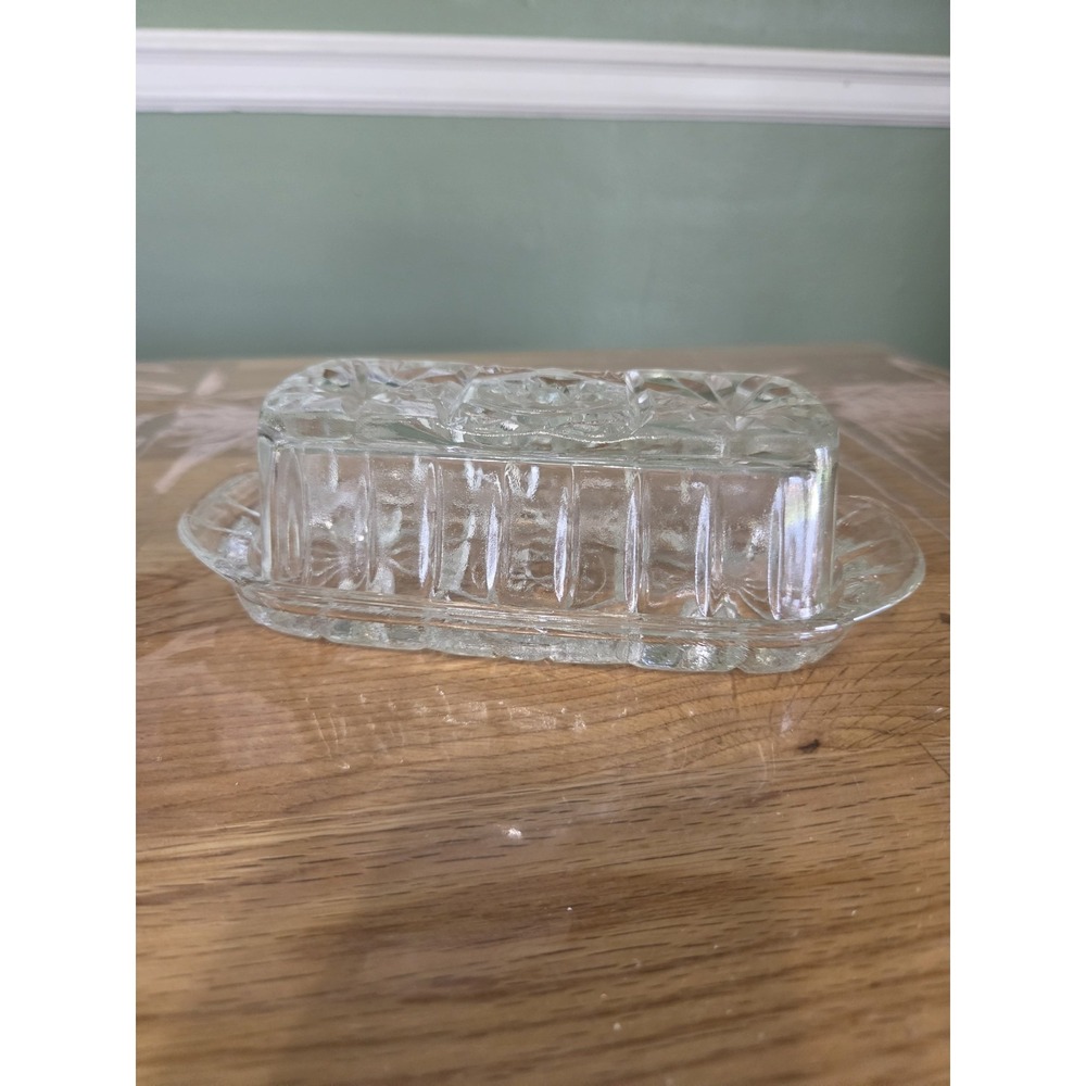 Covered BUTTER DISH ~ Vintage Anchor Hocking ~ Star of David ~ EAPC Glass